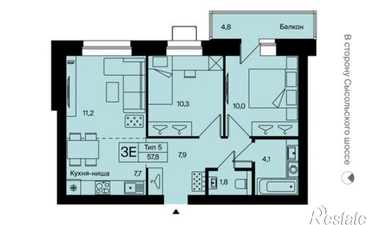 3-комн квартира ул Морозова, 207,  д. 207
