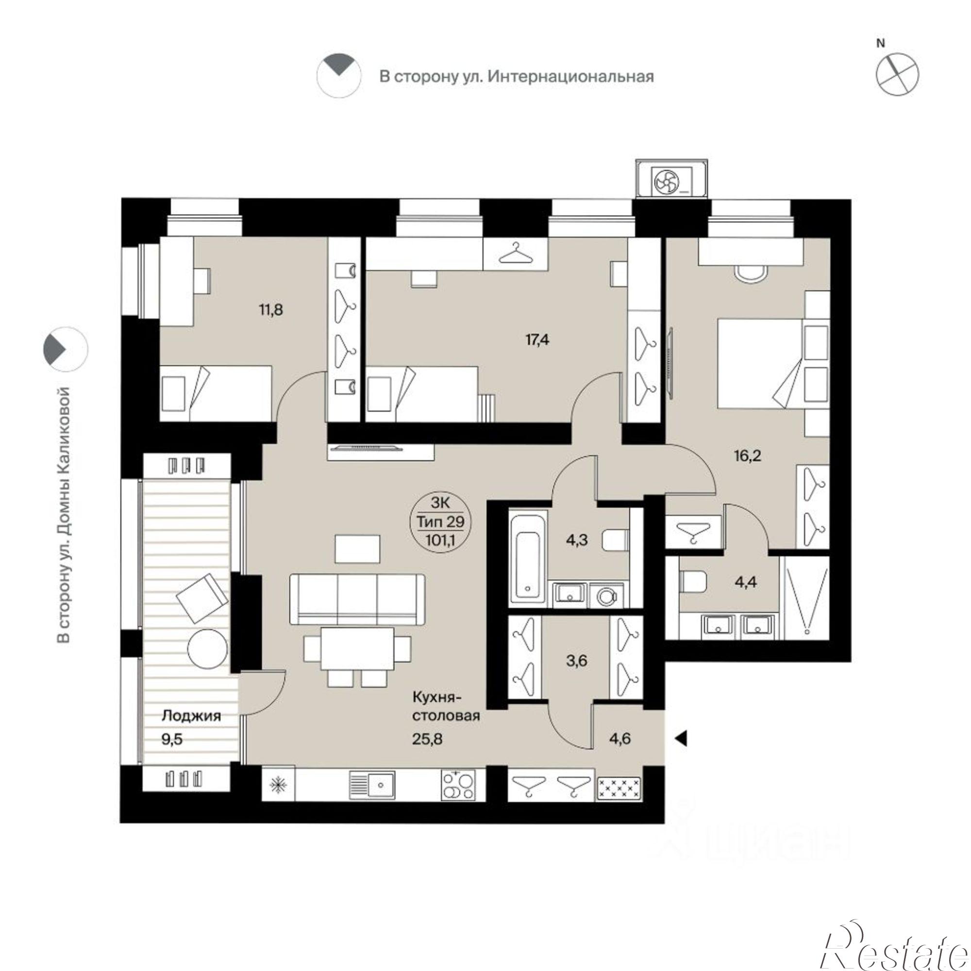 Купить квартиру за 10 840 000 рублей на ул Домны Каликовой, 51