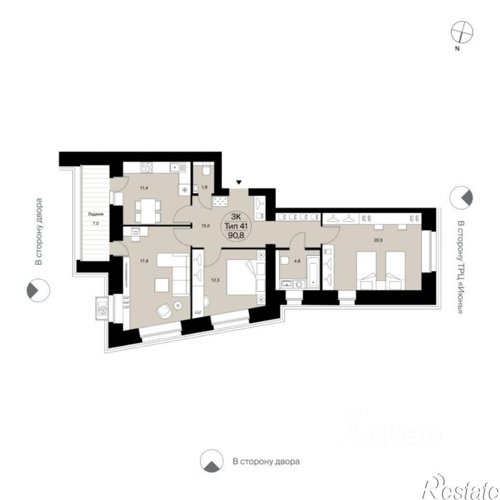3-комн квартира в новом доме Октябрьский пр-кт, 137,  д. 137