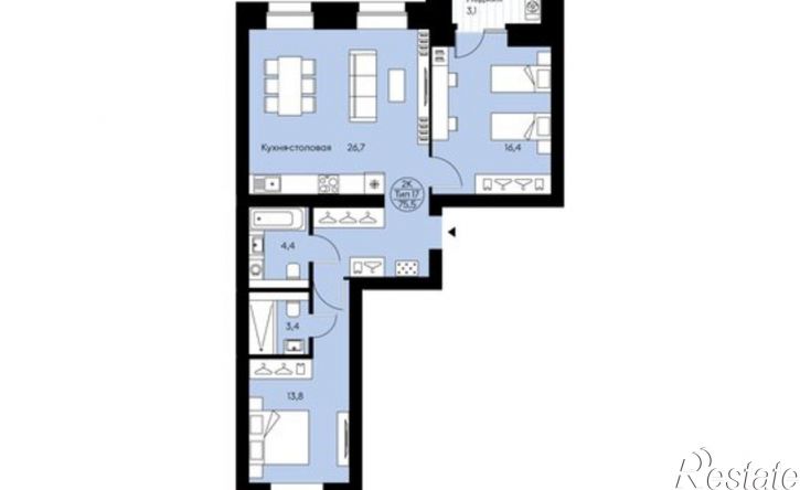 2-комн квартира в новом доме Октябрьский пр-кт, 139,  д. 139