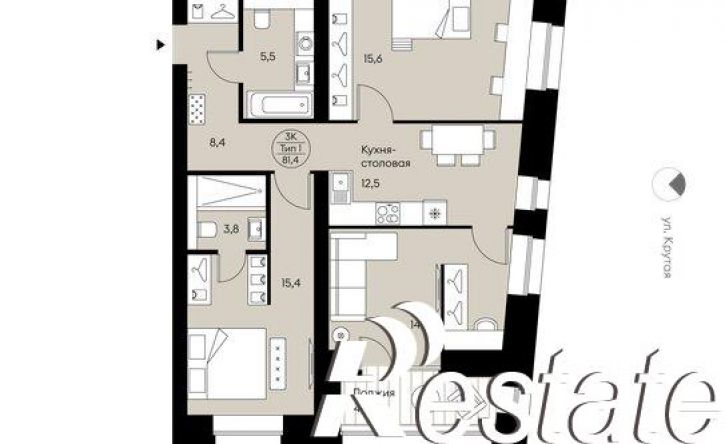 3-комн квартира Крутая улица, 2,  д. 2