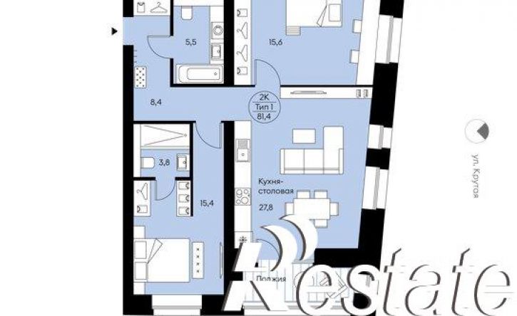 3-комн квартира Крутая улица, 2,  д. 2