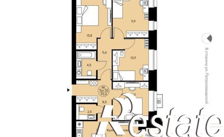 4-комн квартира в новом доме Петрозаводская улица, 27/3,  д. 27/3